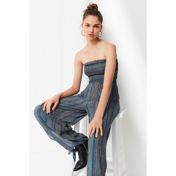 Urban Outfitters Striped Strapless Smocked Jumpsuit - Picture 9 of 14